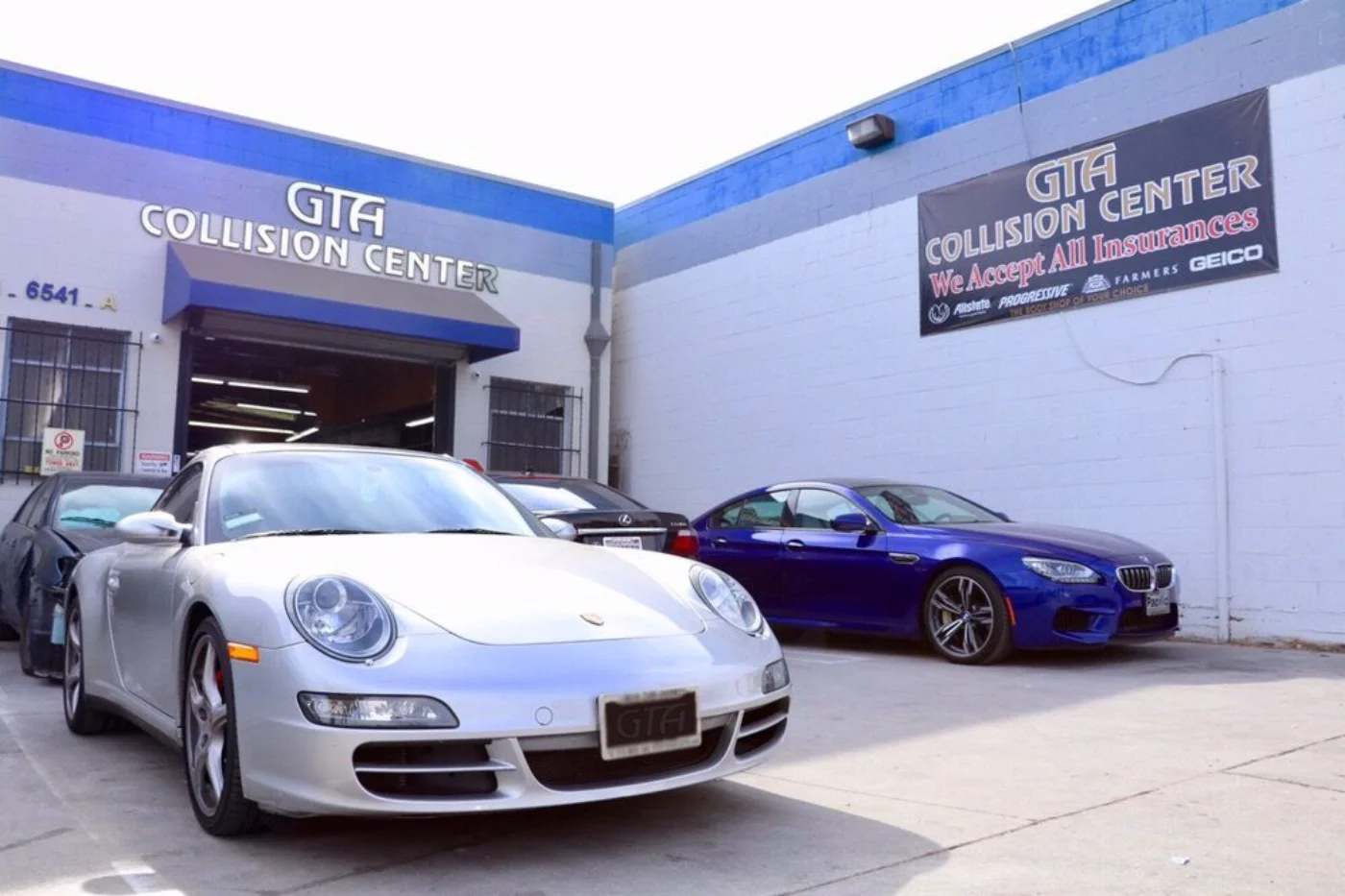 GTA Pro Collision Center shop front and parking lot in Glendale, CA